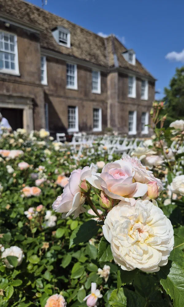 English rose garden with manor house, wedding venue