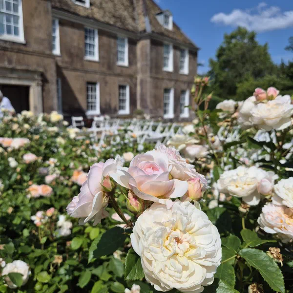 English rose garden with manor house, wedding venue